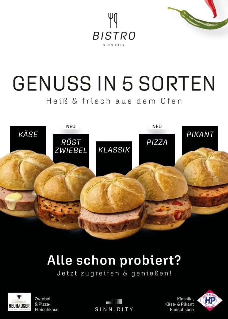 Fleischkäsesemmeln in 5 Sorten bei SINN.CITY